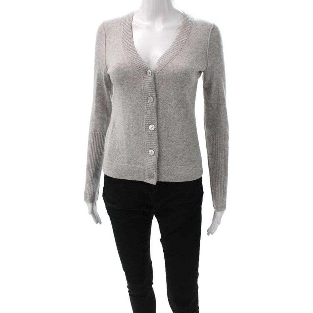 Aqua Cashmere Women Gray Cashmere V-Neck Long Sleeve Cardigan Size XS